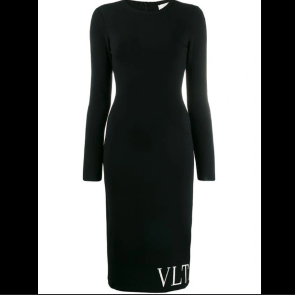 Valentino Black Black Long Sleeve Dress Bodycon, Modern Streetwear Minimalist